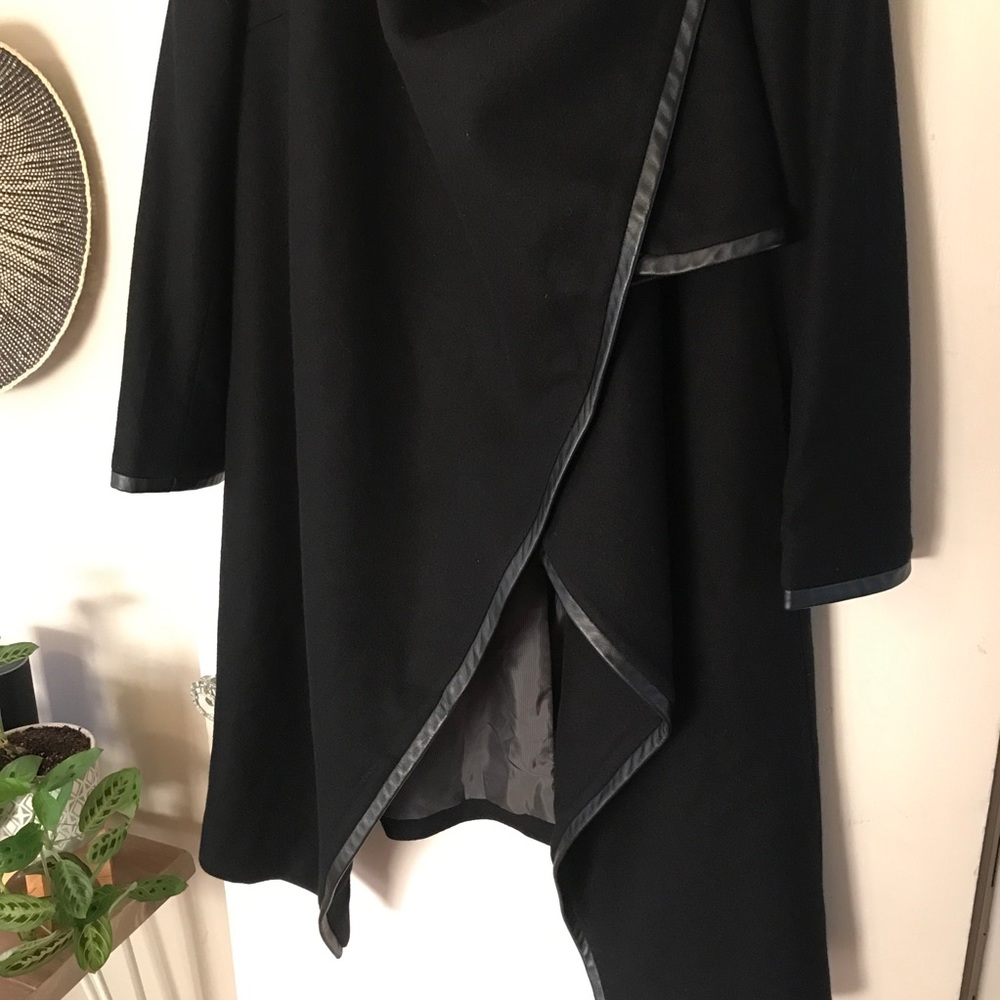 Custom Designed & Tailored Wool / Leather Coat, Size M - Picture 5 of 13